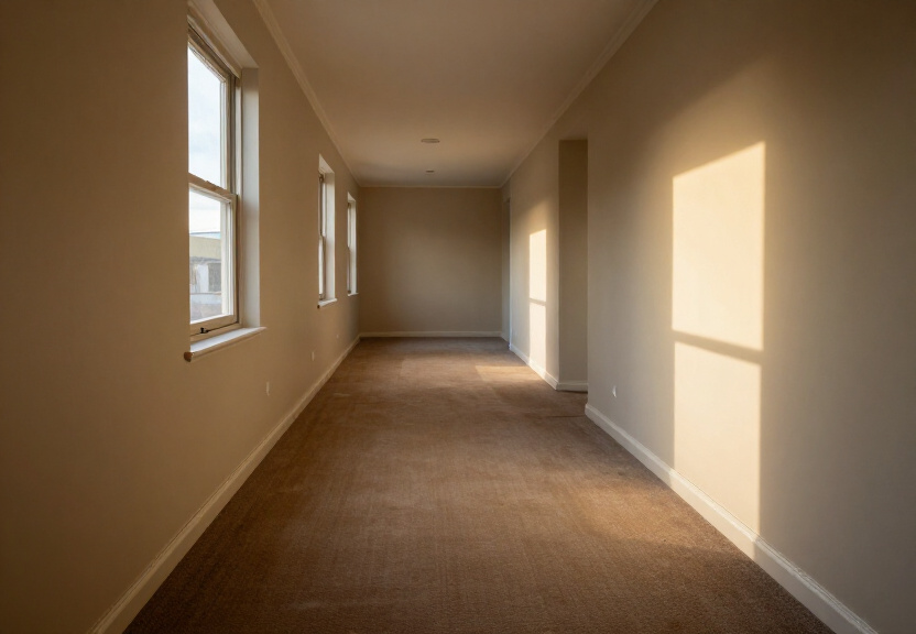 Same living room after water extraction and drying, fully restored