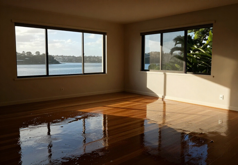 Flooded living room in Killarney Heights with water covering the floor